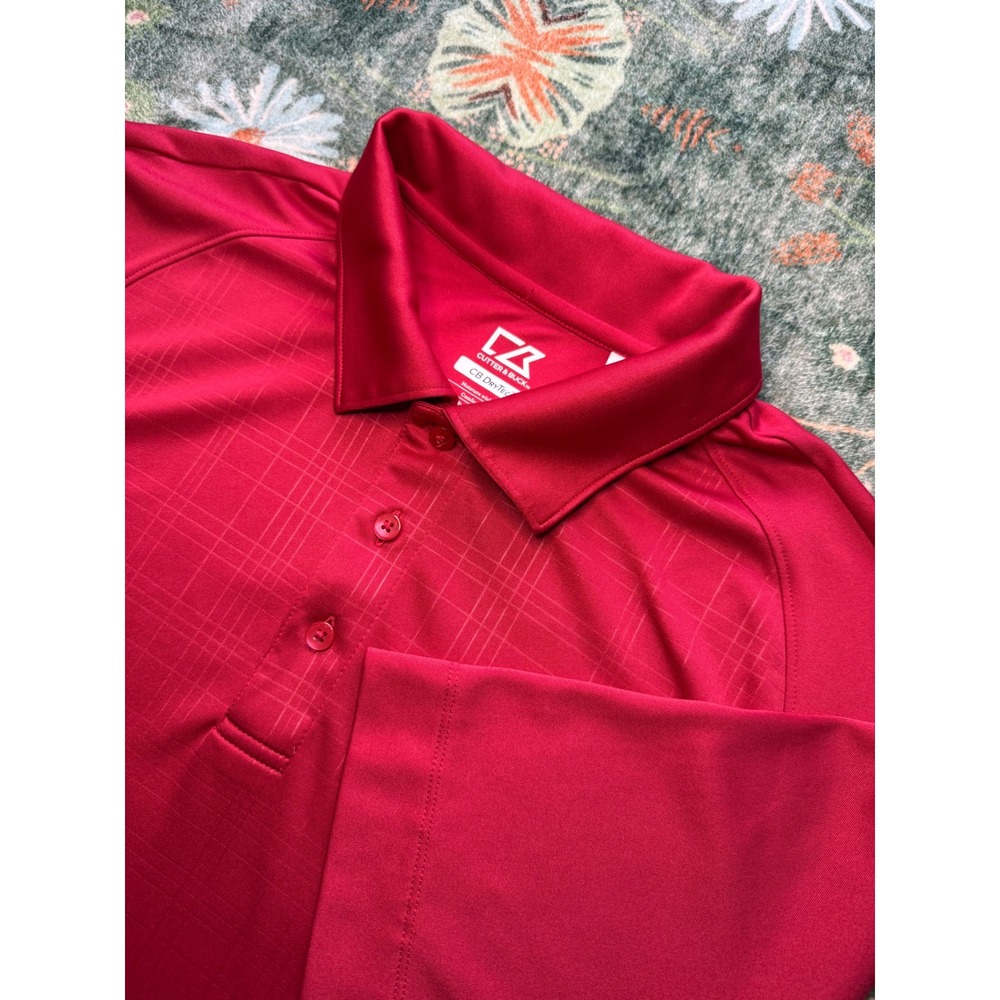 Cutter‎ & Buck Mens Red CB DryTec Short Sleeve Grid Polo Shirt Large